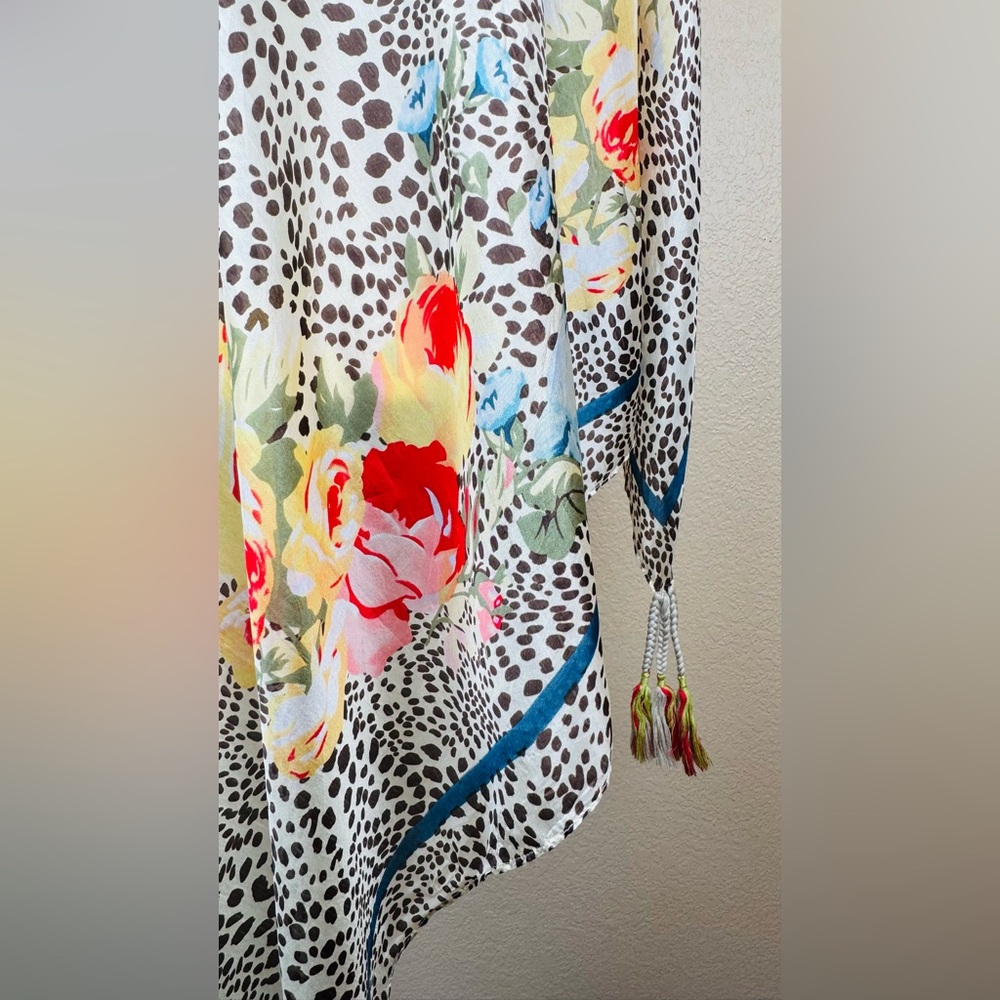 Johnny Was scarf/shawl/cover-up. Multi hued floral on leopard print. OS. NWOT. - Picture 10 of 12